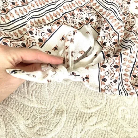 O’neil cropped short sleeve blouse XL White Tan Paisley Bohemian - Picture 4 of 8